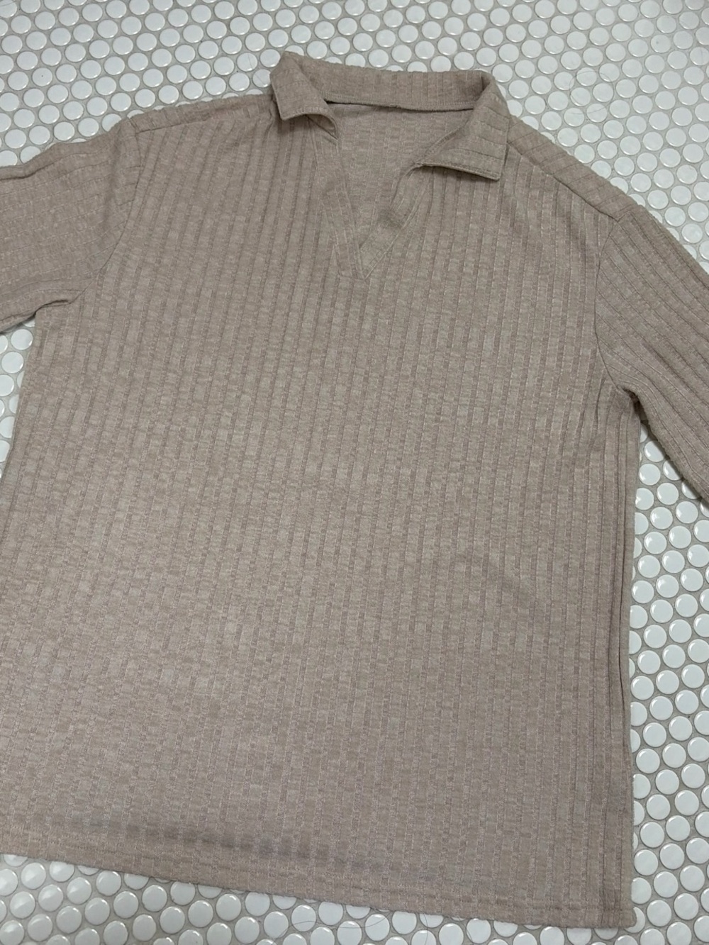 Womens Oversized Ribbed V-Neck Polo Shirt